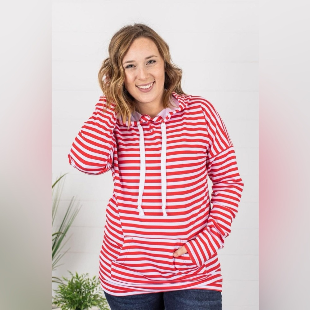 NWT Michelle Mae Red & White Striped Hoodie size medium